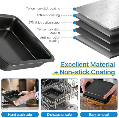 4 Pcs 8x8 Square Baking Pan, Carbon Steel Brownie Pans, Square Cake