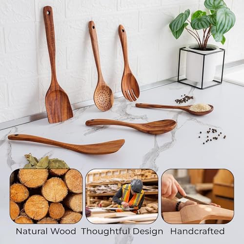 11-Piece Teak Wooden Utensil Set with Holder