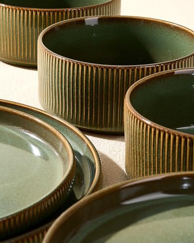 Dinnerware Set for 4, Reactive Glaze Plates and Bowls Sets