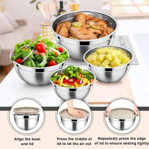 Khaki Stainless Steel Mixing Bowls with Lids Set, 6pcs