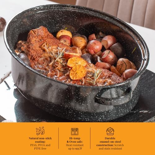 Granite Ware 19 inch oval roaster with Lid, V Rack included