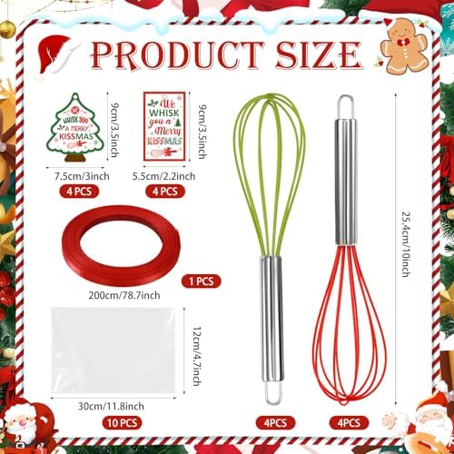 8 Sets 10 Inch Christmas Whisks Gifts with Ribbons Greeting Cards