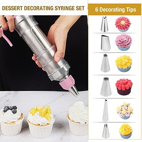 Dessert Decorating Syringe Set, Stainless Steel Frosting Piping Kit