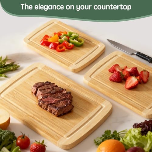 GuanQiao Cutting Boards for Kitchen (3-Piece)-Large Bamboo Cutting