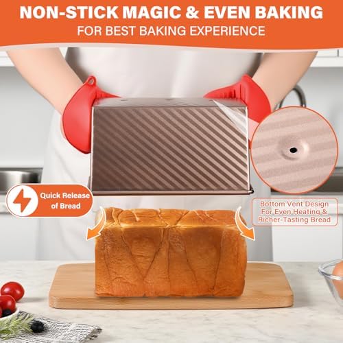 2 Pack Pullman Loaf Pan with Lid, 1 lb/0.5 lb Dough Capacity for