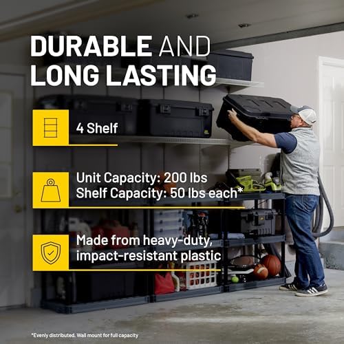 Plano 4-Shelf Plastic Storage Shelves, 48” x 23” x 14”