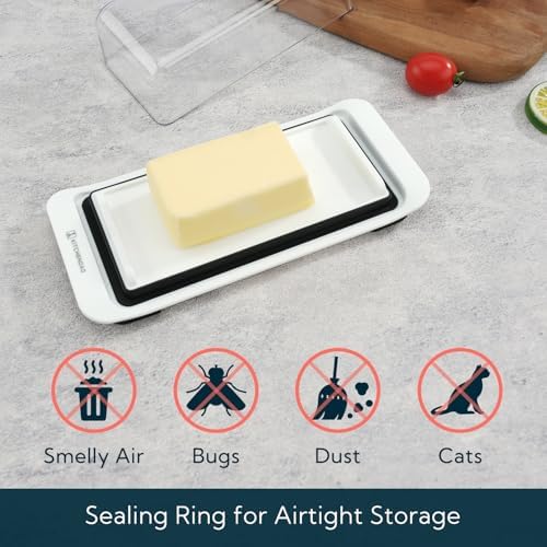 KITCHENDAO Large Airtight Butter Dish with Lid for Countertop and