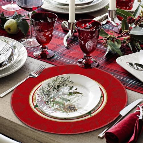 Artoid Mode Watercolor Poinsettia Red Christmas Round Placemats Set of