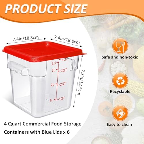 Yungyan 6 Pcs Commercial Clear Food Storage Containers 4 Qt Square