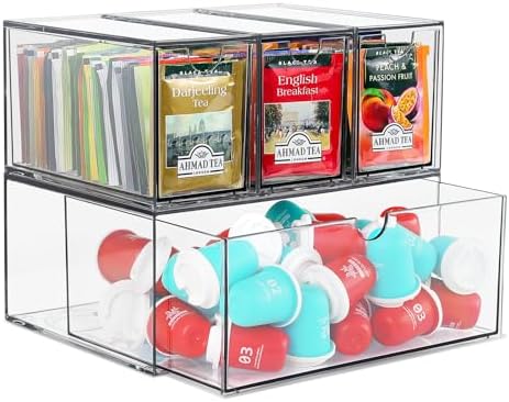 Tea and Coffee Organizer and Storage, 4 Compartments, Acrylic