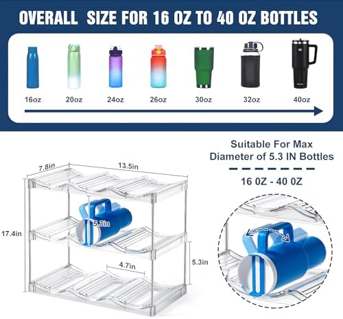 Stackable Water Bottle Organizer for Cabinet, Bottle and Other Tumbler