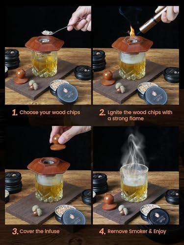 23Pcs Whiskey Cocktail Smoker Kit with Torch, 6 Flavors 12 Packs Wood