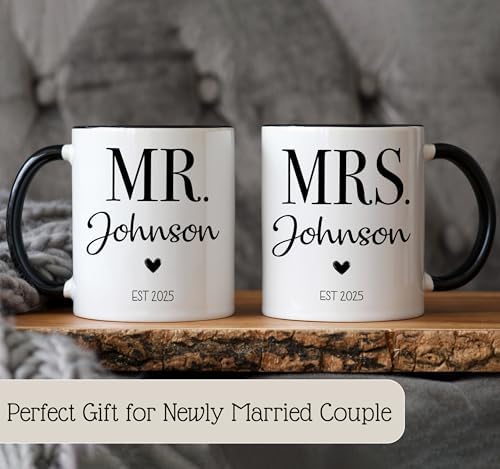 Personalized Mr & Mrs Coffee Mug Set | Customized Couple Gift Set for