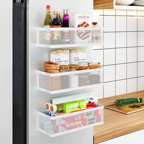 3-Pack White Magnetic Spice Racks for Refrigerator