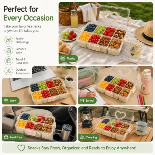 2 Pack Snack Box Container with Lid, Compartment Divided Food Storage