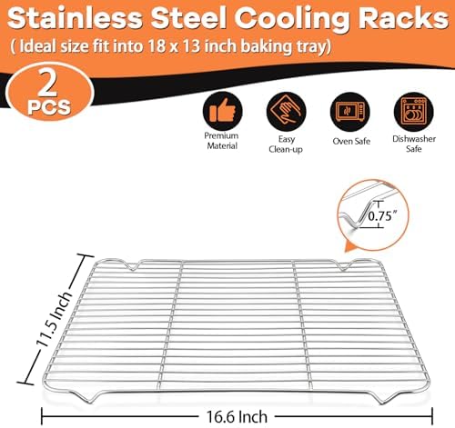 P&P CHEF Cooling Baking Rack Stainless Steel, 16.6" x 11.5", 2 Pcs