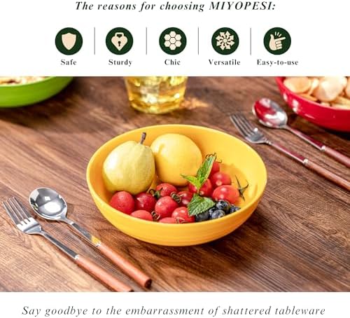 8-Inch Melamine Salad & Pasta Bowls - Set of 6, Unbreakable & Reusable