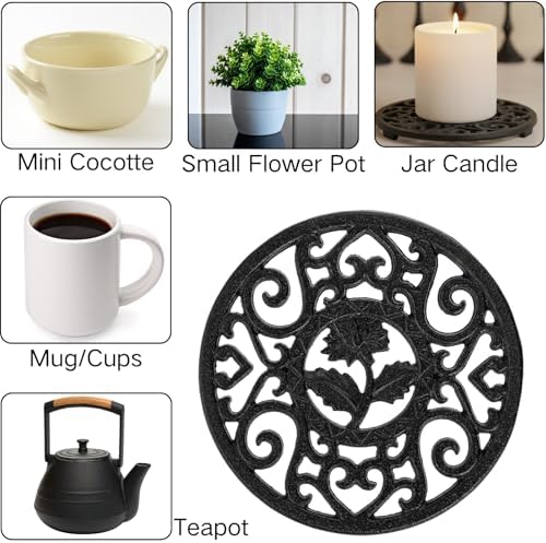 Coloch 2 Pack Cast Iron Trivet with Pegs, 4.6 Inch Round Metal Trivet