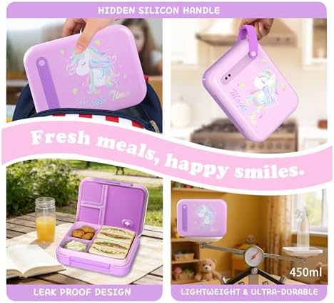 Kids Bento Lunch Box for Boys & Girls – 4-Compartment Leak-Proof Lunch