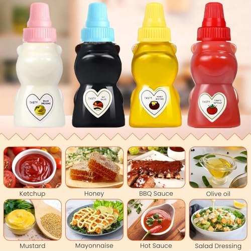 4 Pcs Mini Condiment Squeeze Bottles for Lunch Accessories, Mini
