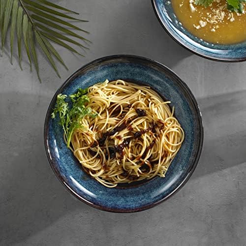 Ceramic Pasta Salad bowl, 10" Wide Rim Soup Bowls, 48oz Deep Porcelain