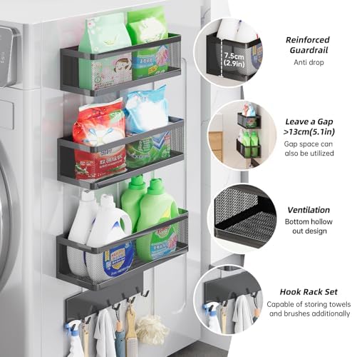 4 Pack Magnetic Shelves with Hook Rack for Washing Machine
