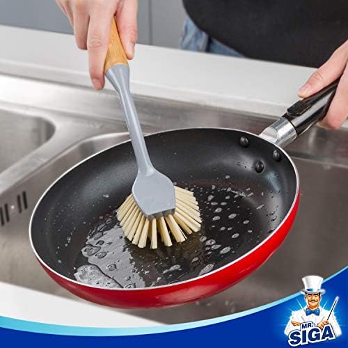MR.SIGA Dish Brushes with Bamboo Handles, 2 Pack