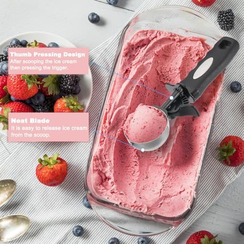 PATIKIL 4 Ounce Ice Cream Scoop with Trigger, Stainless Steel Portion
