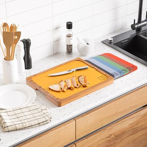 Seville Classics Bamboo Premium Wood Cutting Board Serving Tray w/ 7