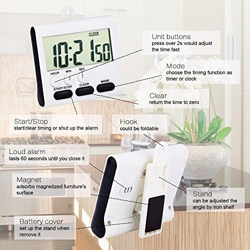 Mudder 3 Pcs Magnetic Digital Kitchen Timers, Black