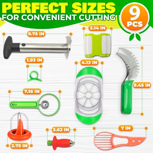 9 Pcs Fruit Cutting Slicer Tools, Food-Grade Plastic, Stainless Steel
