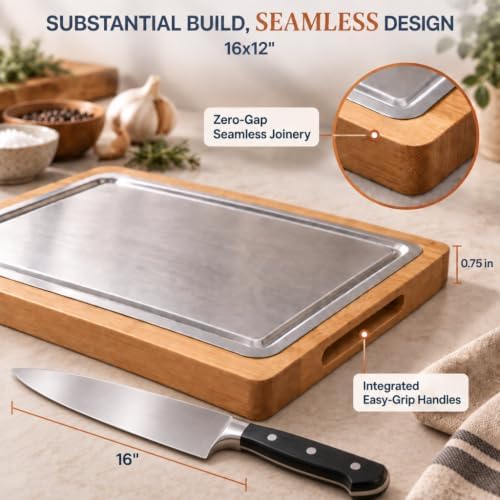 Pure Titanium & Carbonized Bamboo Cutting Board, Double Sided