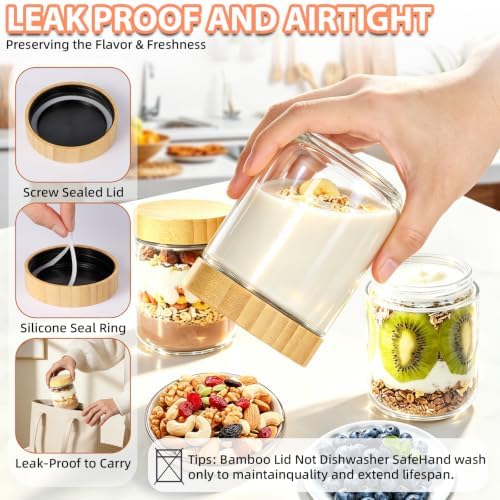 16 oz Leakproof Glass Overnight Oats Jars with Bamboo Lids