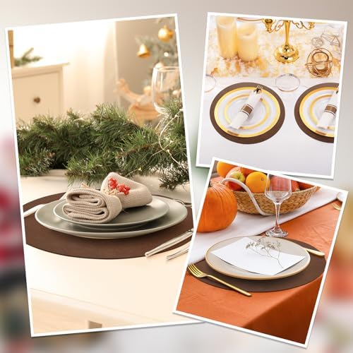 comfoyar Faux Leather Round Placemats with Coasters Set of 6, 13x13
