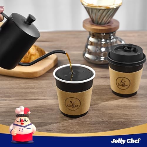 JOLLY CHEF 10 oz Coffee Cups with Lids, Sleeves and Stirrers 100 Count