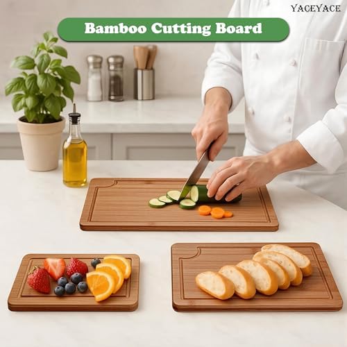 Bamboo Cutting Boards Set, Cutting Boards Set with Juice Groove, Three