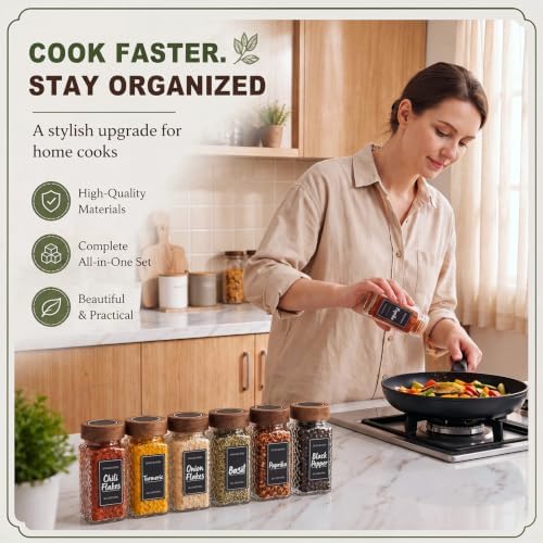 24 Pack 4oz Hammered Glass Spice Jars with Wood Lids, Dual Shaker