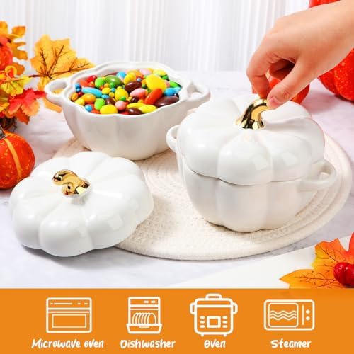 Yaomiao 6 Pcs Pumpkin Ceramic Bowl 15 oz Soup Bowl, White