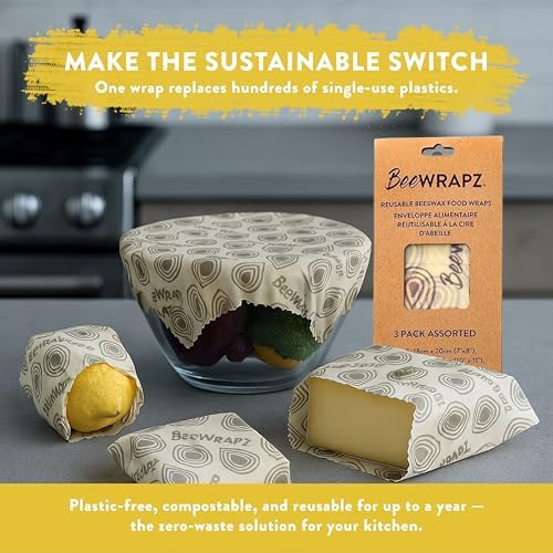 BeeWRAPZ Reusable Beeswax Wraps, Pack of 3, Grey