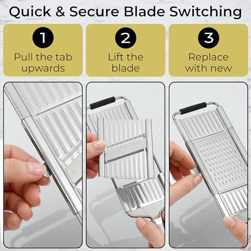 Gramercy Stainless Steel Handheld Mandoline Slicer, 4 Blades