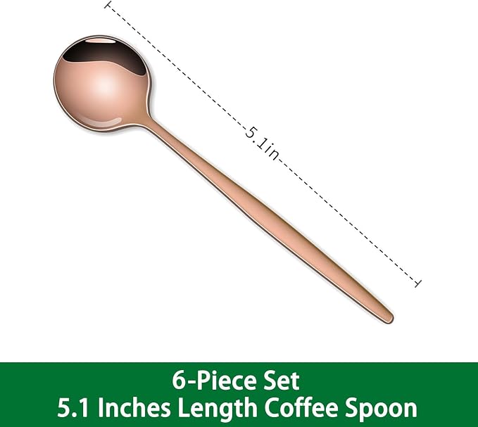 5.1Inch Stainless Steel Coffee & Tea Spoons Set, Rose Gold Teaspoon, Small - Image 2