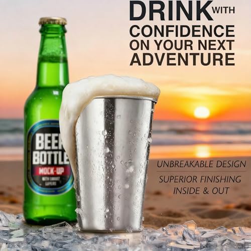Stainless Steel Cups & Pint Tumblers Set of 8 - 4 Pack 8 oz + 4 Pack