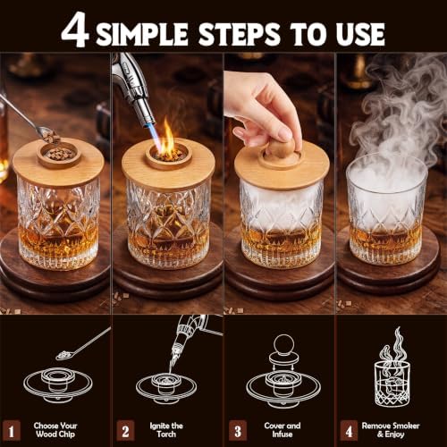 Whiskey Smoker Kit with Torch, 8 Wood Chip Flavors and 4 Scented