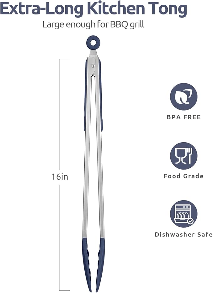 600ºF Heat Resistant Kitchen Tongs: U-Taste 16 in Extra Long Large Silicone - Image 2