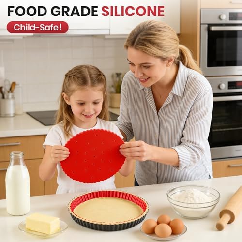 Tart Pan 9 Inch Removable Bottom Set,Non-stick Fluted Quiche Pan Pie