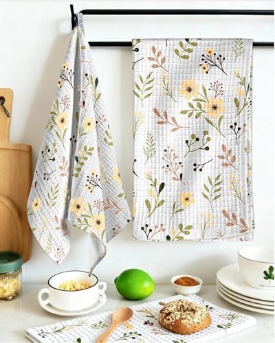 Miss Adola 370GSM Cotton Waffle Kitchen Towels, Flower