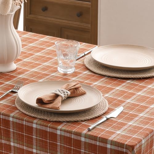 Romanstile Fall Checkered Tablecloth Rectangle, 54 x 80 Inch, Orange
