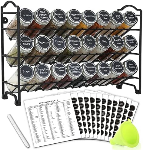 SWOMMOLY 3 Tier Spice Rack Organizer with 24 Empty Round Spice Jars