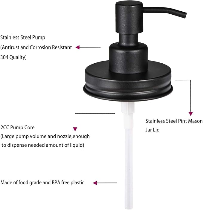 Amolliar Mason Jar Liquid Soap Dispenser Lid, Rust Proof Stainless Steel - Image 2