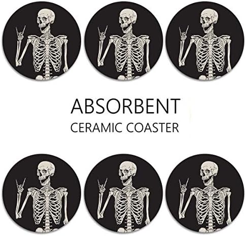 Britimes Skeleton Coasters for Drinks, Set of 6, Ceramic Stone, Black